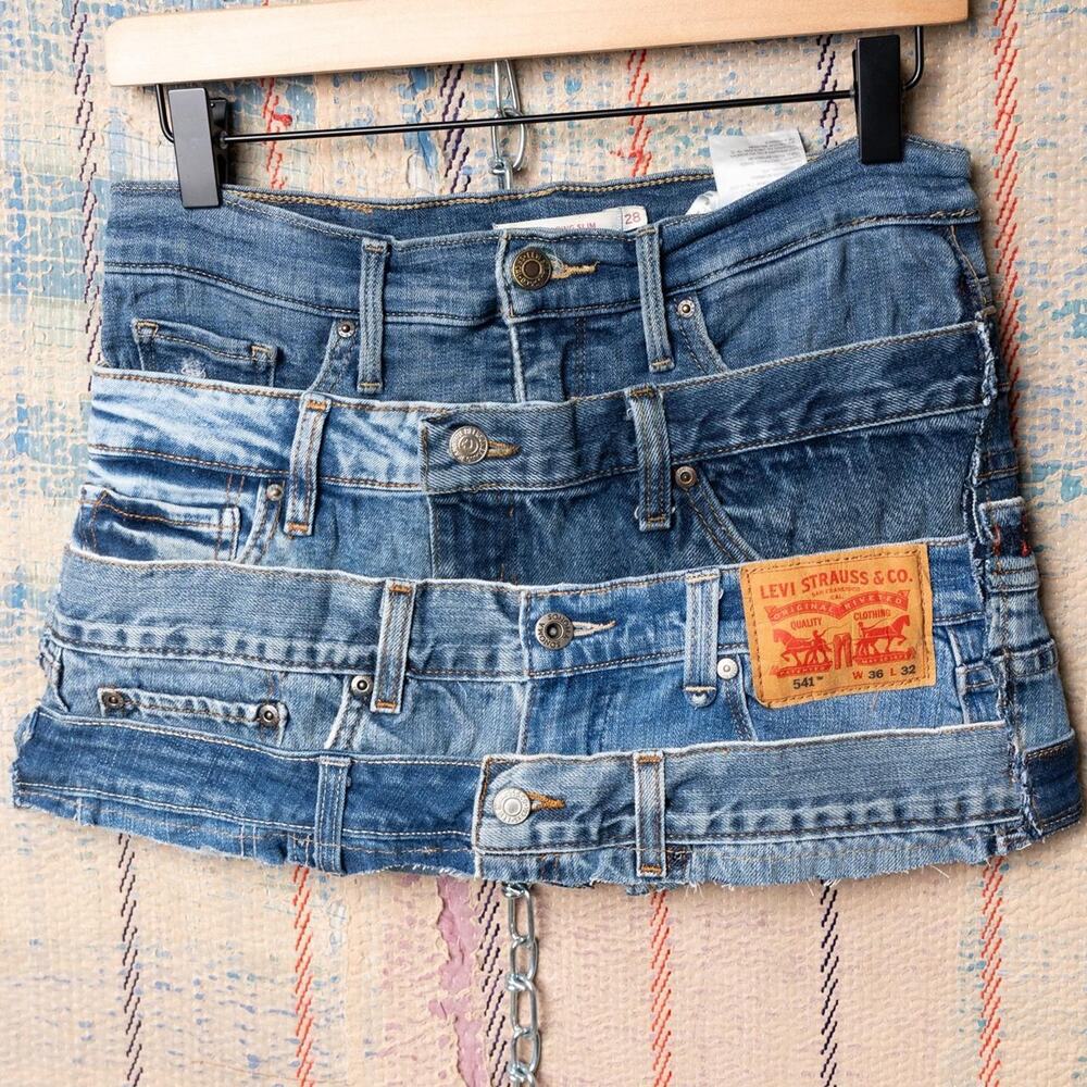 Custom upcycled patchwork mini skirt